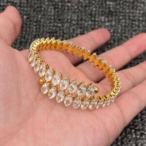 Sparkling Full Rhombic CZ 18K Golden Bracelet